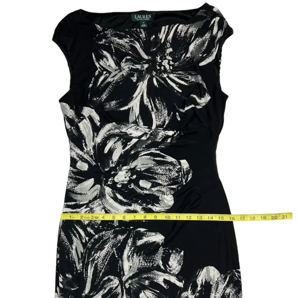 Lauren Ralph Lauren Boatneck Black & White Midi Floral Print Dress Sz: 10 - Picture 8 of 13